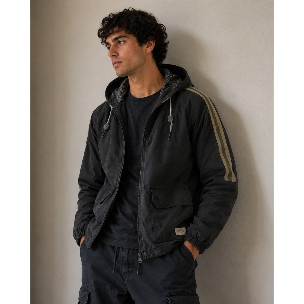 Katin Jacket Mens Large Black Summit Windbreaker Surf Skate Hooded Full Zip